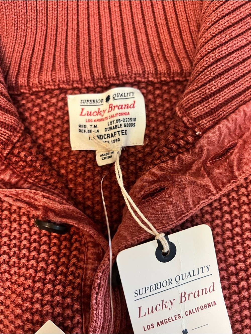 Lucky Brand Brick Red Ribbed Funnel Neck Button Pullover Sweater - Picture 9 of 9